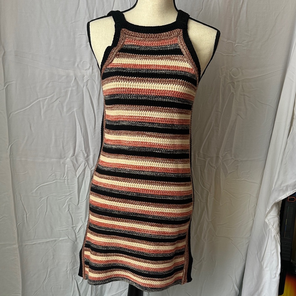 Free People Striped Knit Mini Dress in Black and Brown